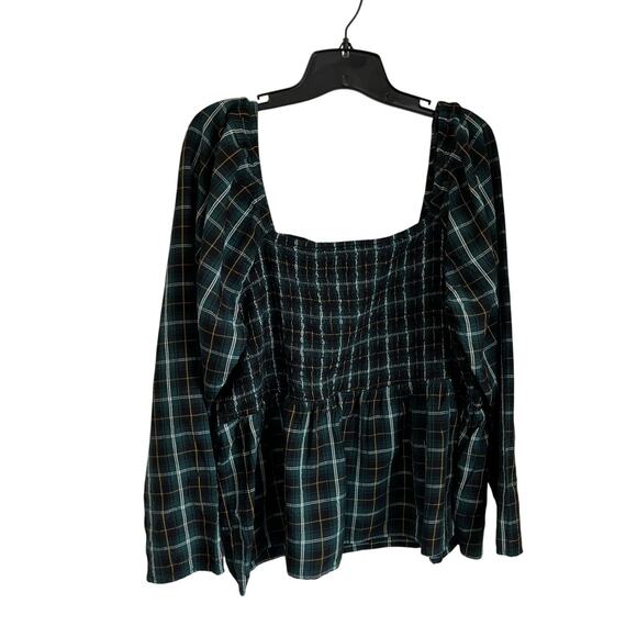 Old Navy Smocked Green Tartan Plaid Long Sleeve Blouse Size XXL - Picture 3 of 8